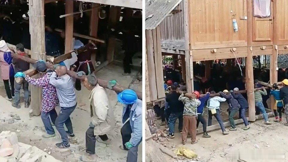 【近两万斤重的房子，村民扛起就走！】“一、二、三！一、二、三！”前段时间贵州榕江