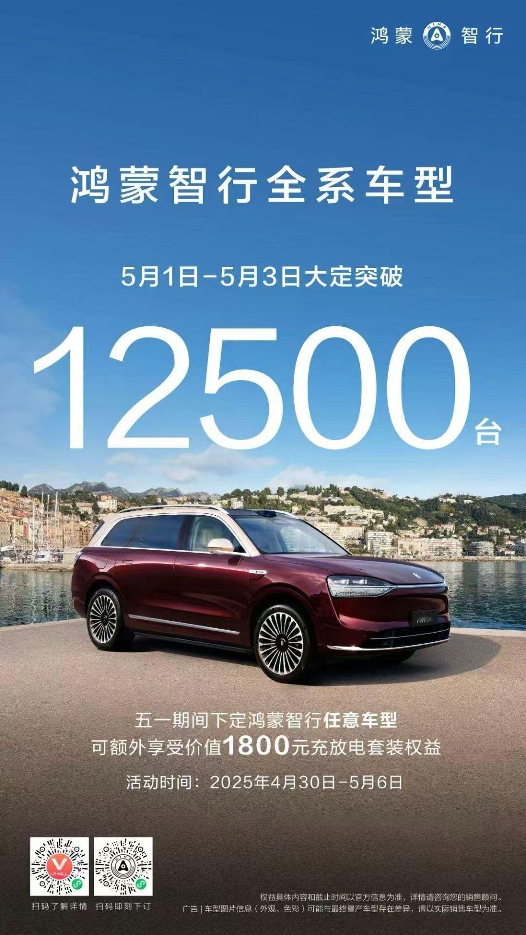 1-3号，鸿蒙智行收了12500台大定，这个小长假是个卖车的好日子，不知道其他品