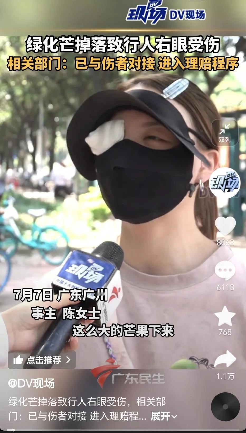 路边的绿化芒果，长得惹人好看，却是致人一命的东西。

有位行人女士，在路边走过的