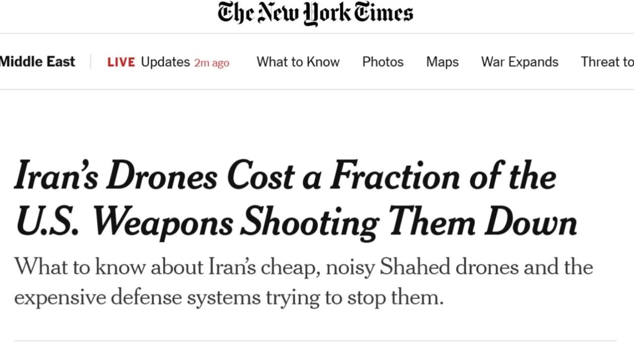 纽约时报：伊朗用廉价无人机消耗美国及其盟友的导弹库存。

美国在伊朗上空拥有制空