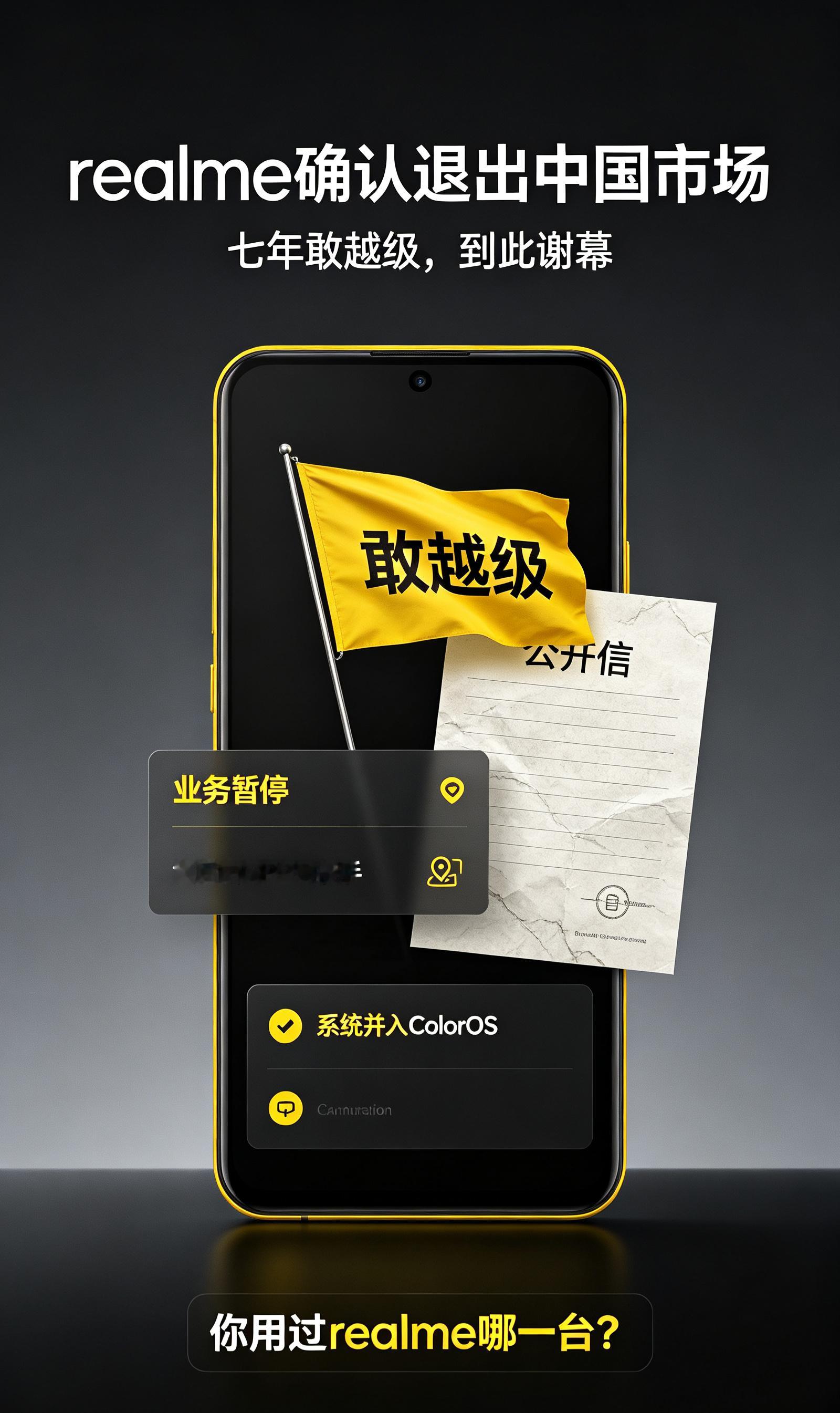 realme确认退出中国市场，徐起今天发公开信，业务暂停，售后由OPPO接手，系