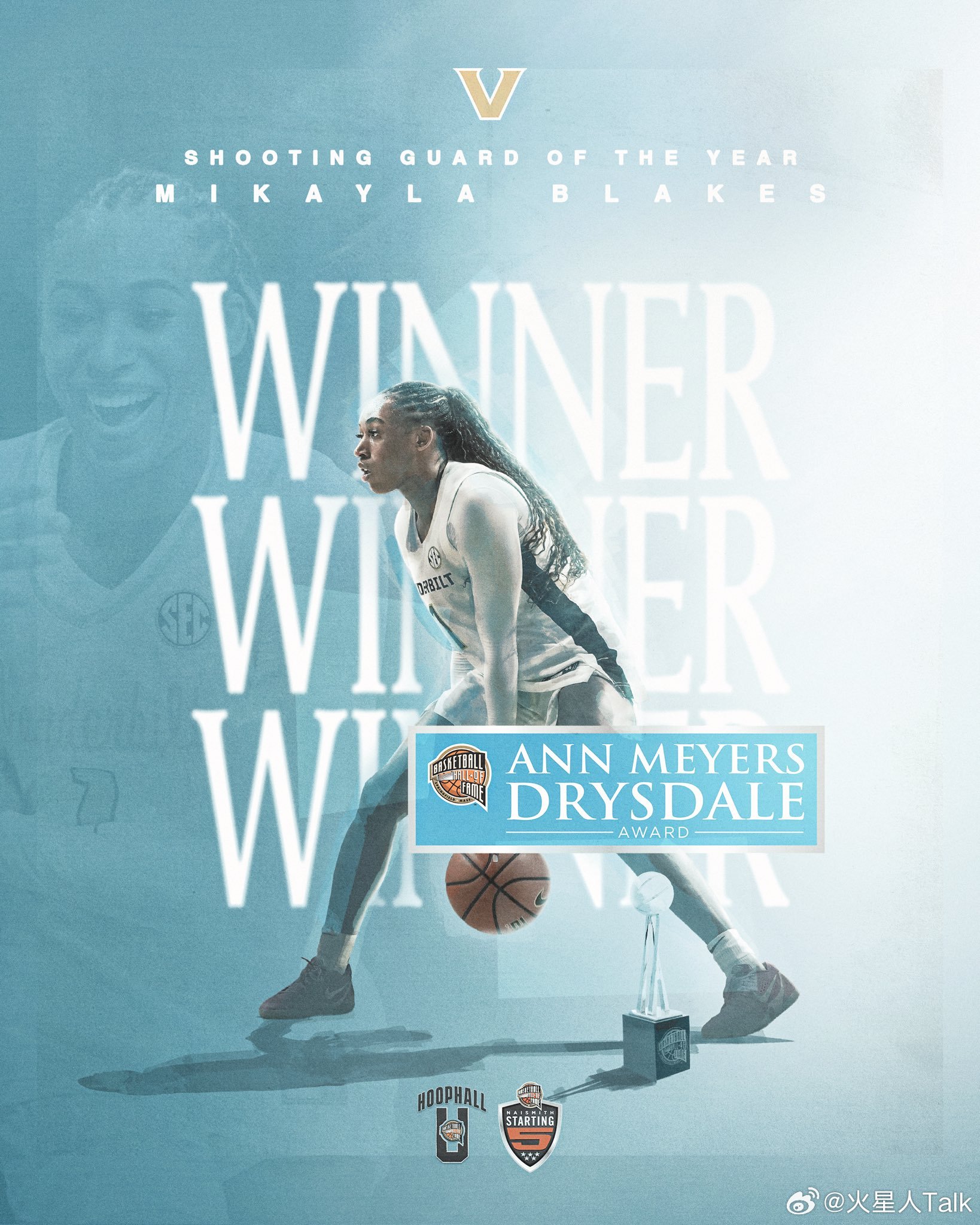 NCAA女篮 2026年奈史密斯大学女子篮球安·梅耶斯·德赖斯代尔奖（年度最佳分