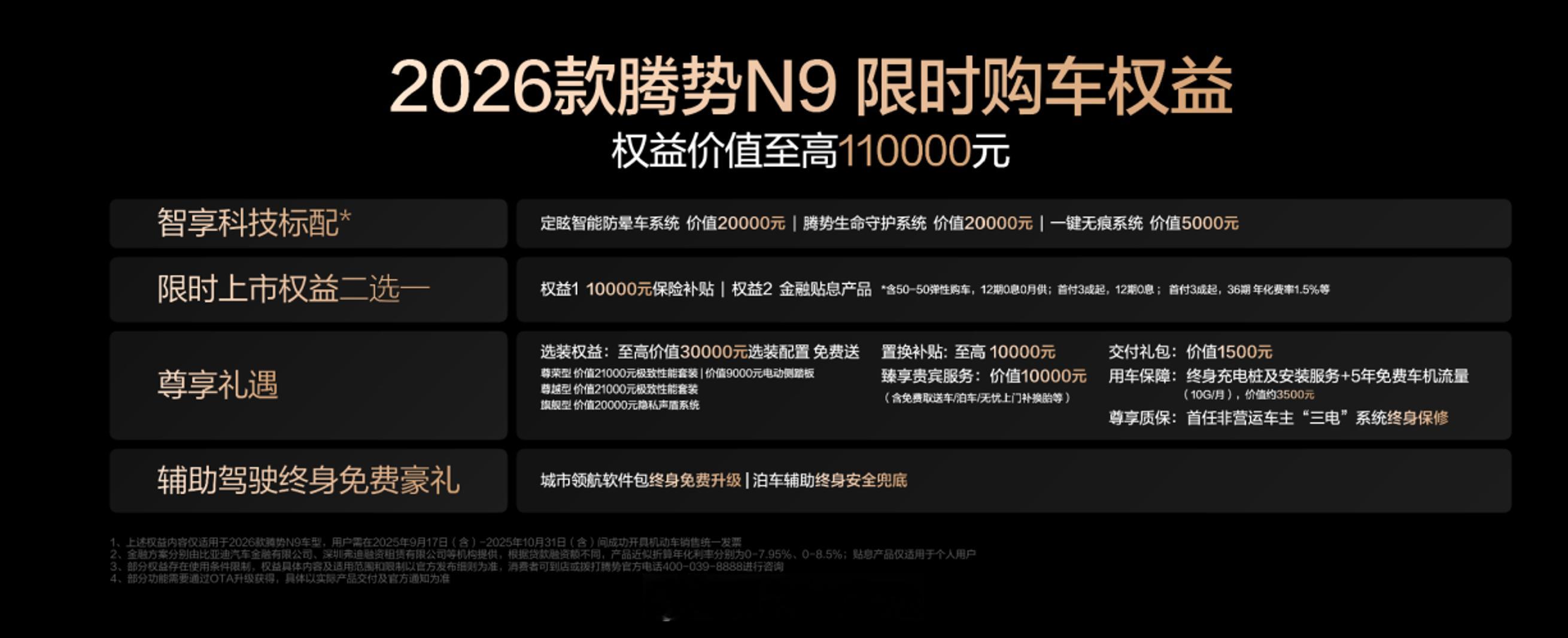2026款腾势N9定价38.98万元~44.98万元，数字9肯定是腾势旗下定位比