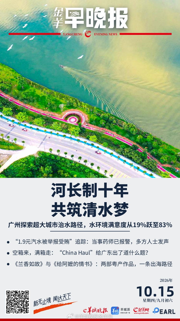 #金羊早晚报##黄金白银断崖式大跌#  河长制十年，广州水环境满意度从19%跃升