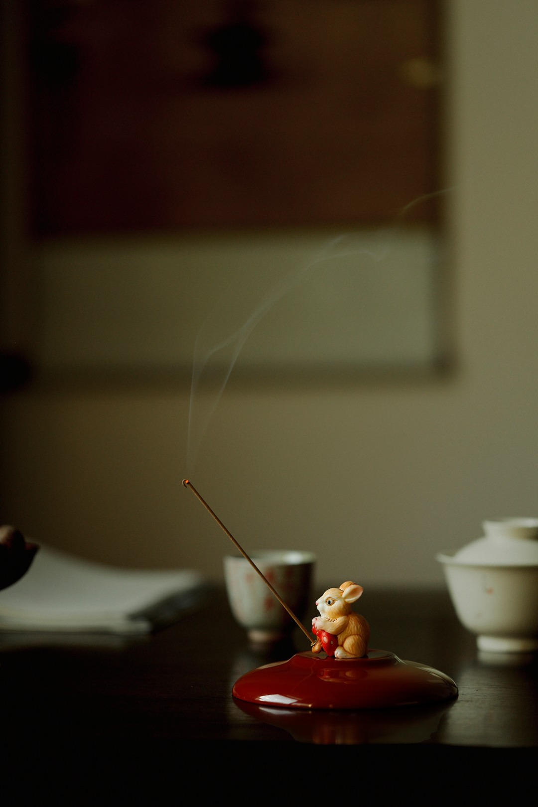 鹿角彩绘【丰收兔】香插精工手作，古法植物彩绘瑞兔姿态呆萌可喜，置案添香，伴琴棋书