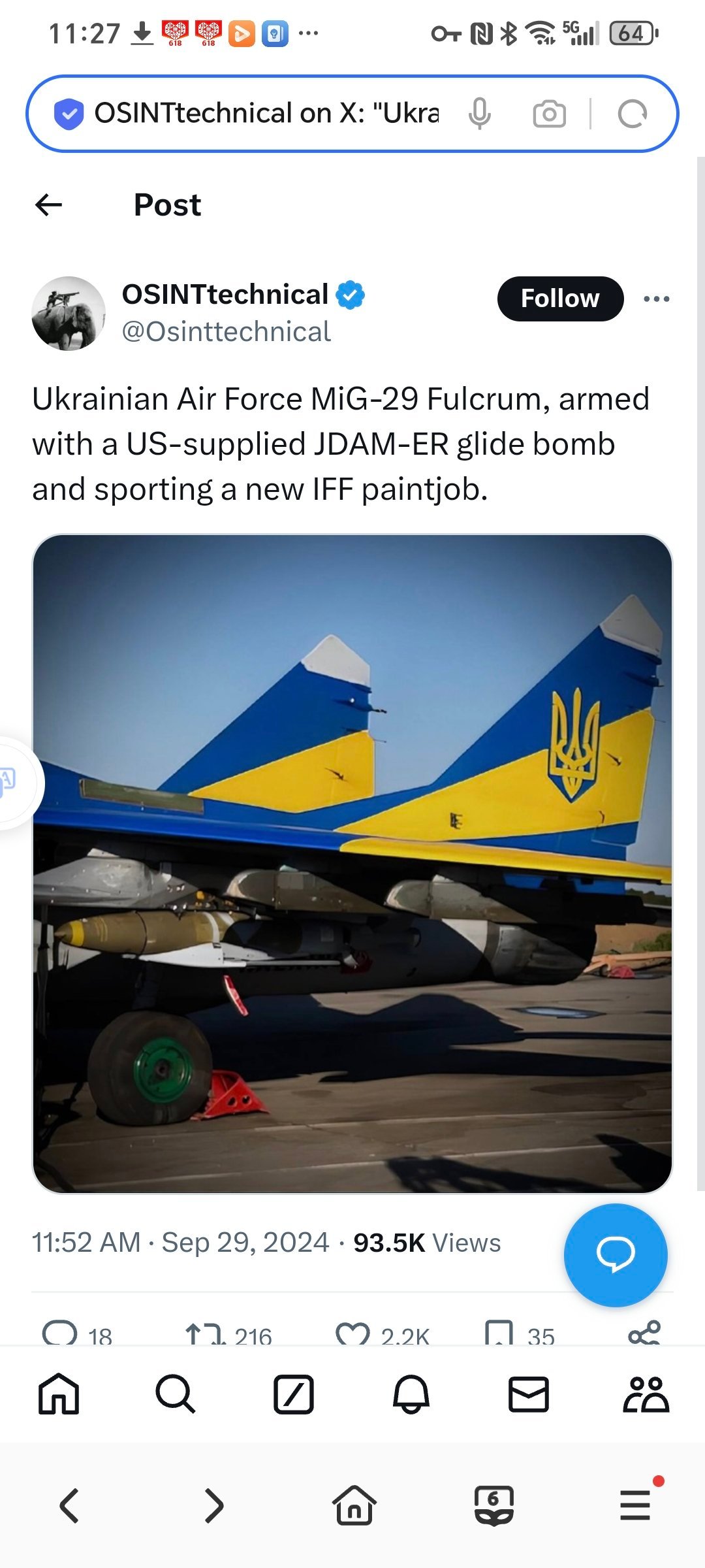 乌克兰空军的米格-29挂载美国提供的 JDAM-ER 滑翔炸弹，并采用了新的 I