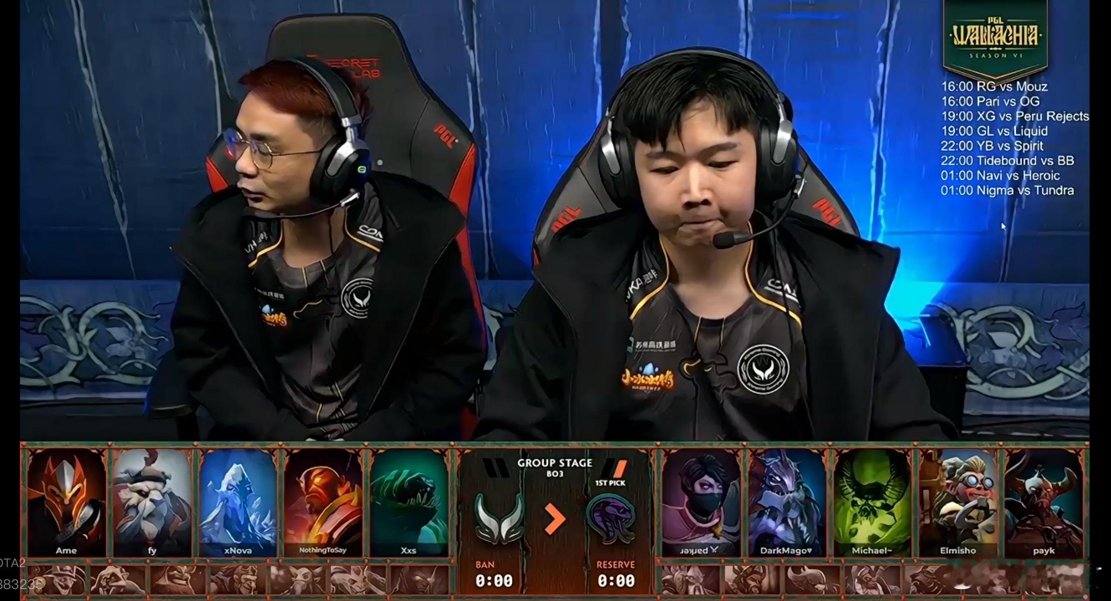 第二局阵容来了，Ame的龙骑，莫言火猫，Xxs潮汐，森哥海民，Xnova冰魂 