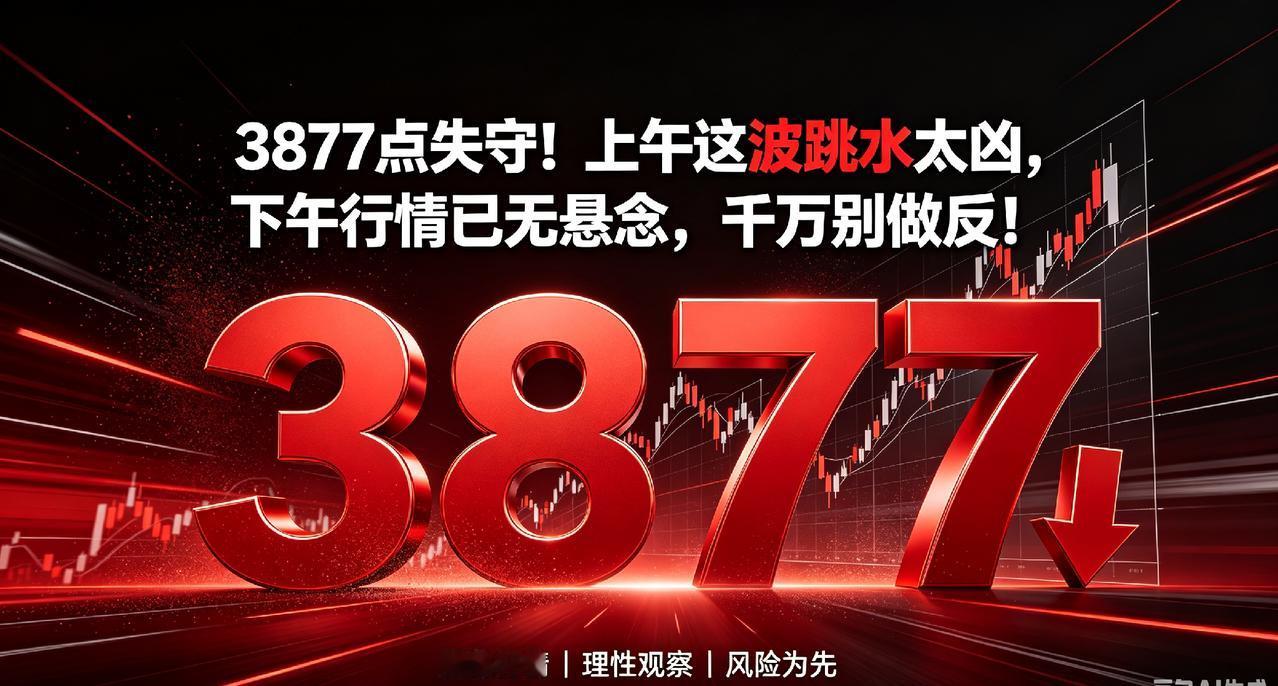 3877点失守！上午这波跳水太凶，下午行情已无悬念，千万别做反！
 
大家好，我
