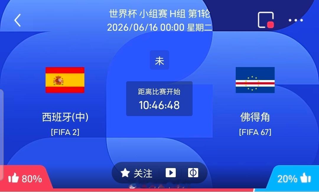 【足球】周一013世界杯方向：西班牙vs佛得角世界杯：西班牙VS佛得角时间：20