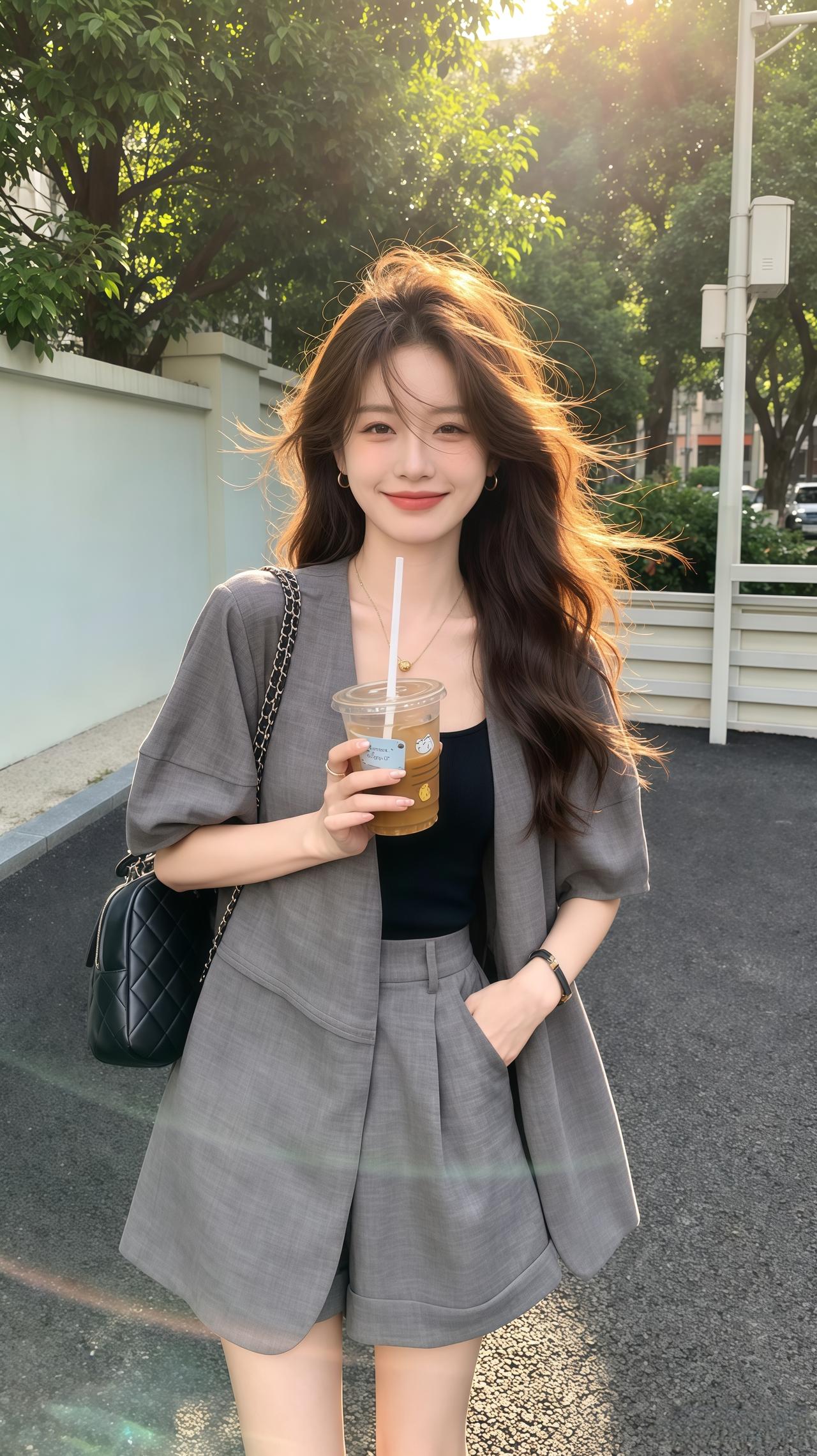 穿搭 灰色高级西装套装短裤 韩系穿搭气质穿搭 ootd穿搭