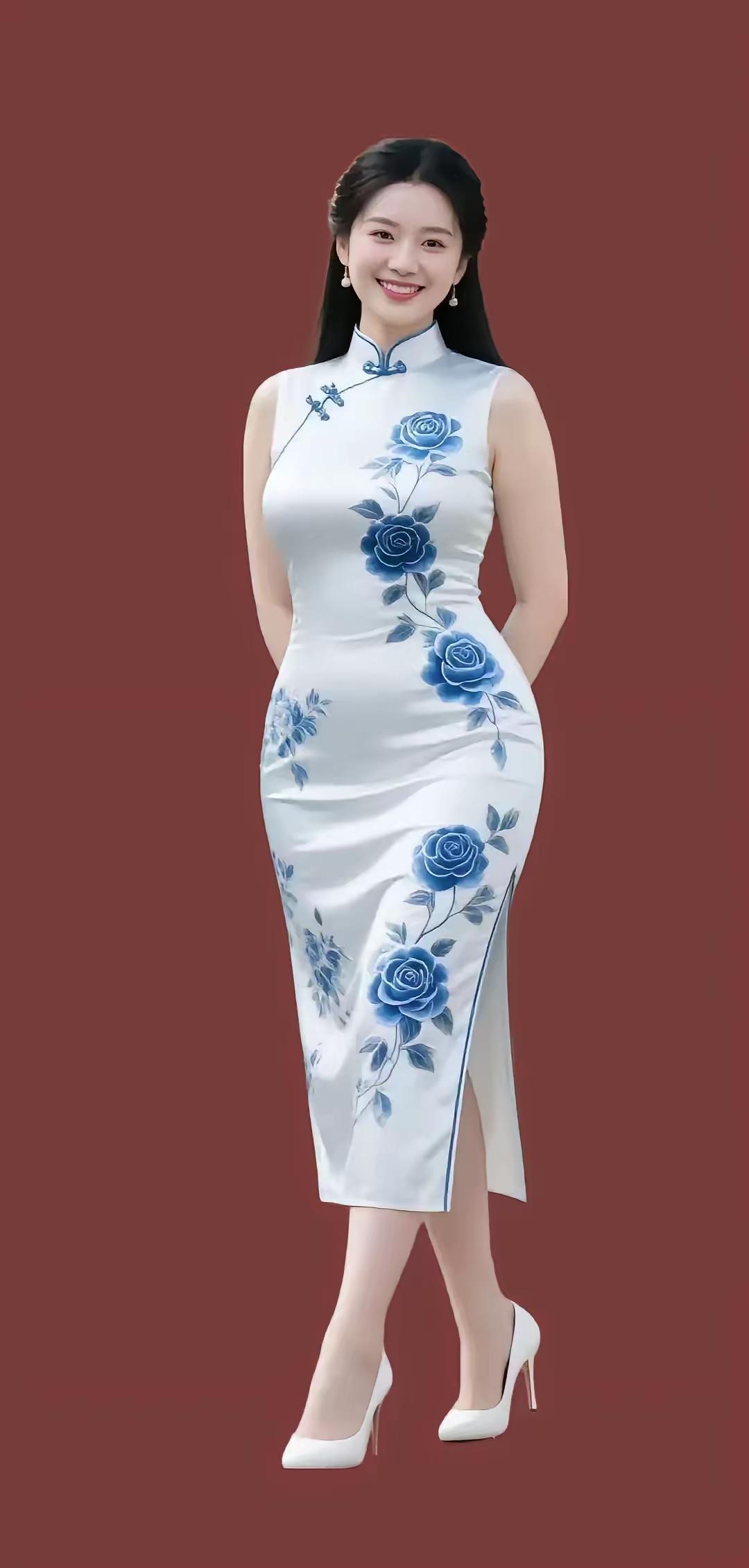 清江引·花旗袍女郎
花袍女郎姿曼妙，
倩影柳梢绕。
香颊珠露娇，
玉腕鬟云巧。