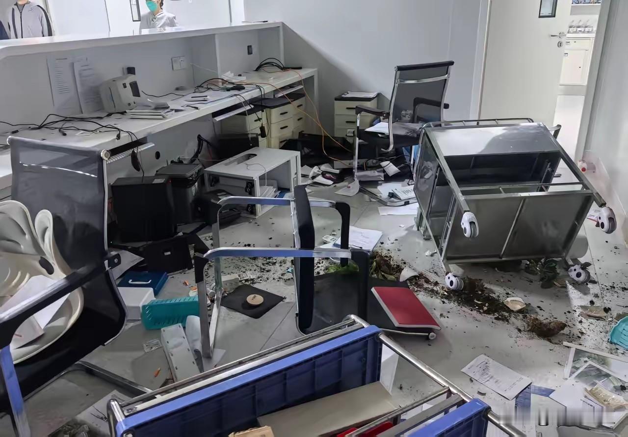 也不知道这个病人为何疯了一般。

冲进护士站一顿打砸，边砸边怒吼，搞得医院护士站