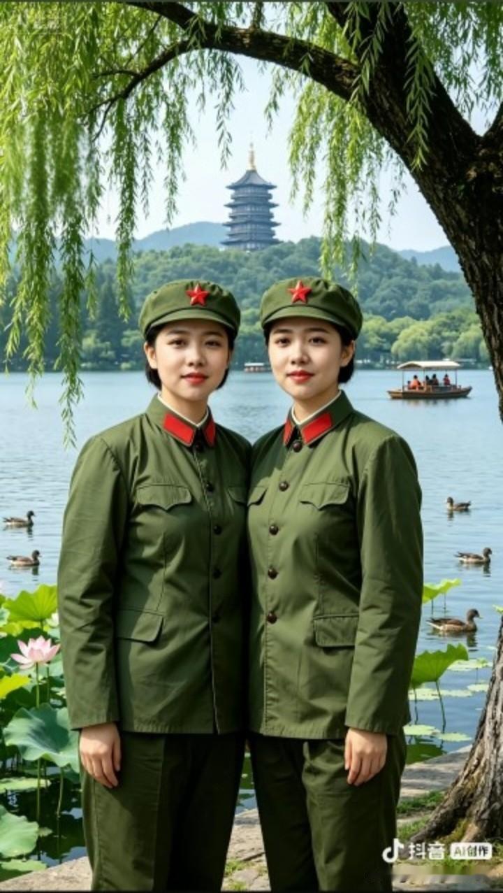 看到八十年代在杭州西湖边与江苏战友的旧照片翻新后，往昔如潮水般涌来。1982年在