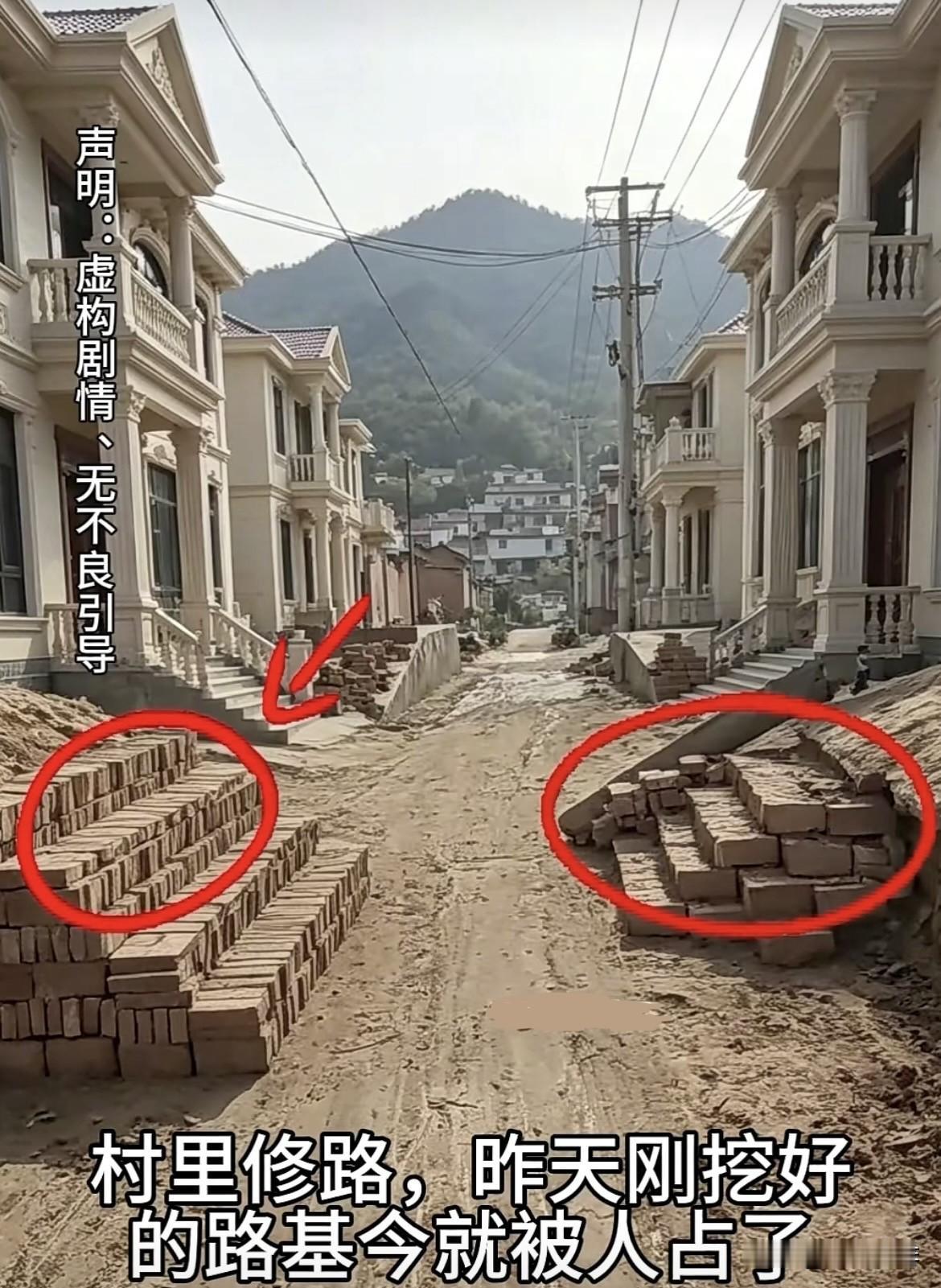 村里修路，昨天刚挖好的
路基今就被人占了。
这样该如何处理好呢⁉️
农村生活
