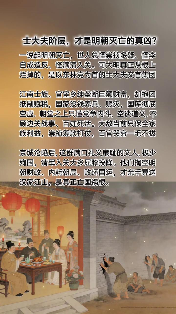 士大夫阶层才是明朝灭亡的真凶？
一说起明朝灭亡，世人总怪崇祯多疑、怪李自成造反、