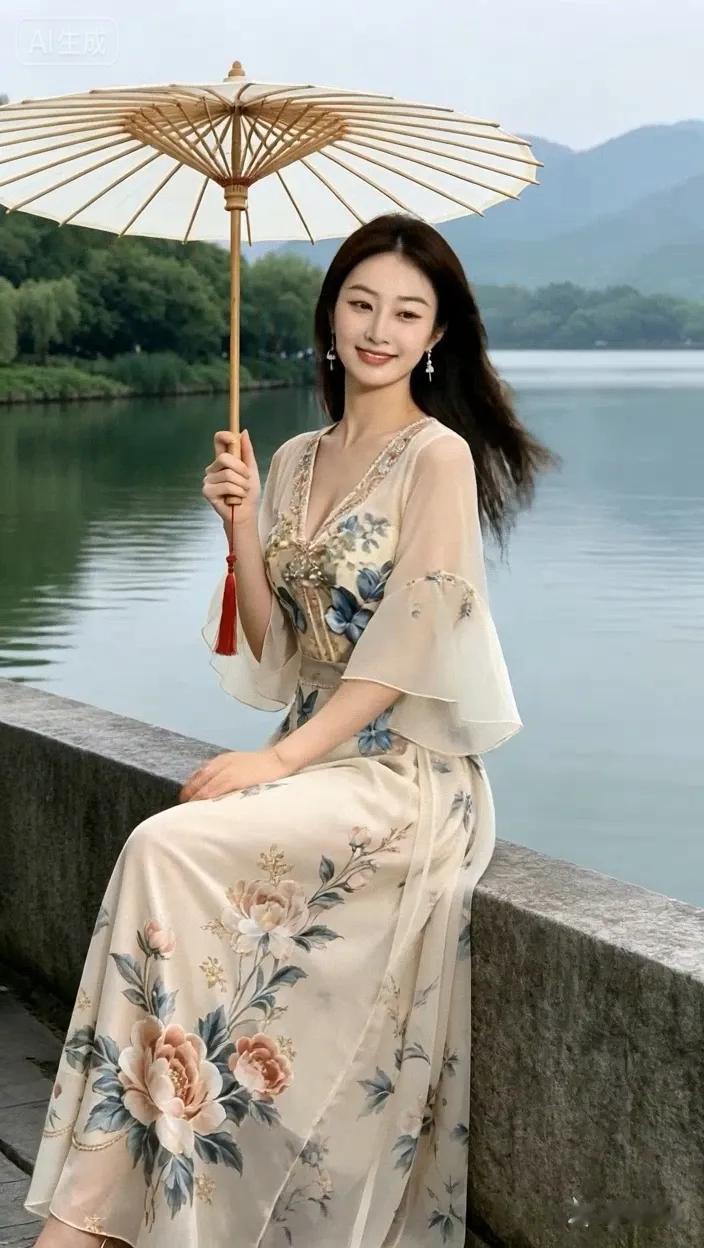 七绝●心旷神怡/古韵   

朦胧远岫像阴天，
举伞佳人倚石边。
山色湖光同养眼