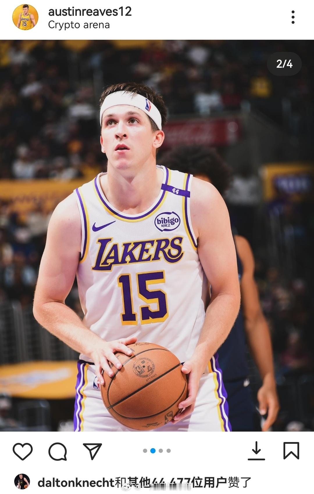 湖人赢球之后里弗斯也更新了微博！写到昨晚主场赢一把 