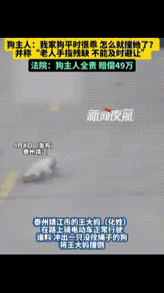 狗主人赔路人49万，全责！
儿女惹祸，监督人全责！[捂脸]
近日泰州靖江，没拴绳