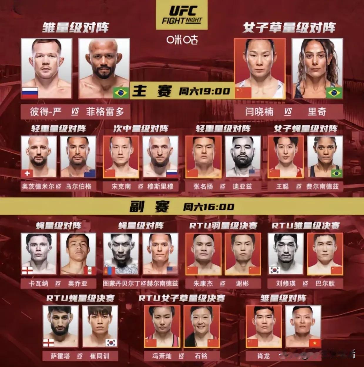 UFC澳门站今日开打，中国力量闫晓楠、王聪、宋克南、张名扬等悍将悉数登场战斗，为