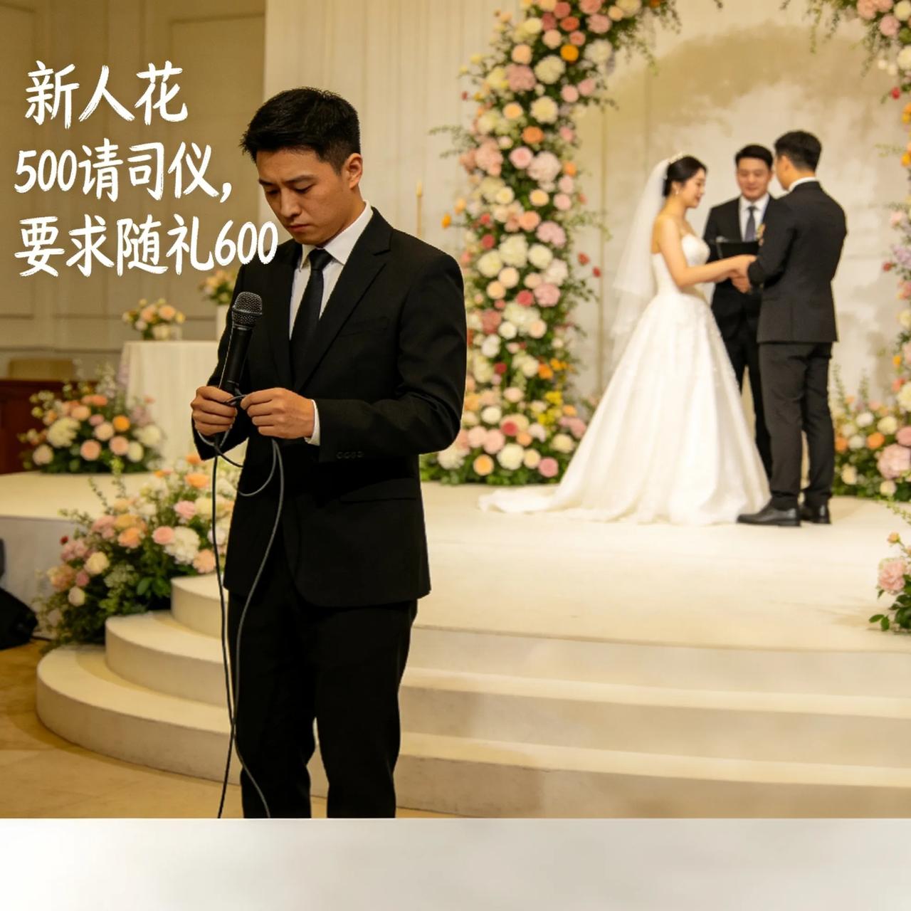 离谱到家！新人花500请司仪，反倒要求随礼600
 
真的刷新认知，现在办婚礼都