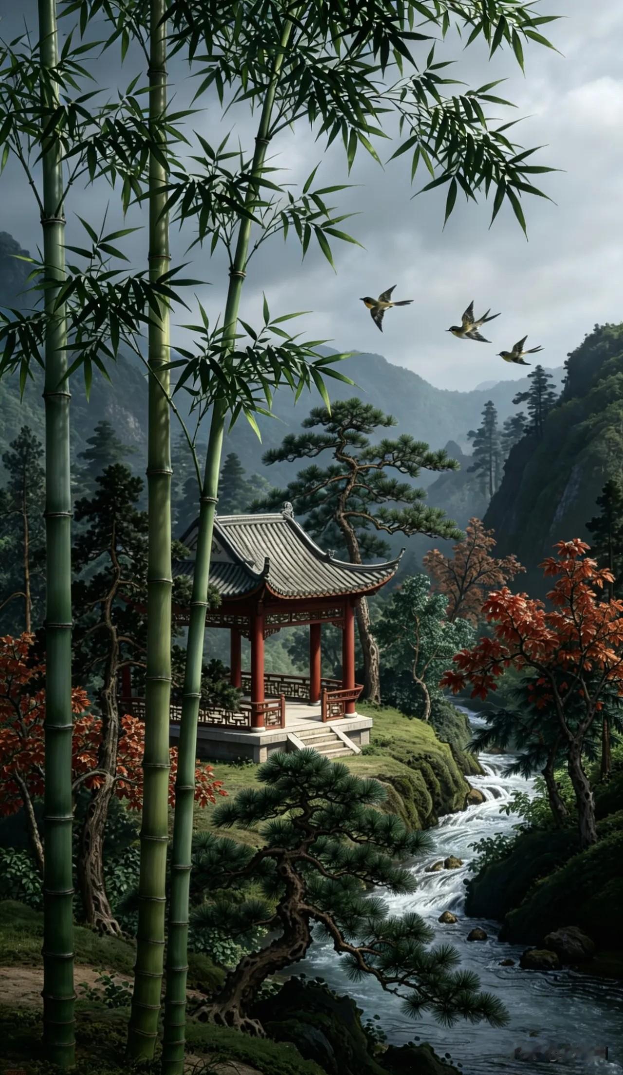 七律·自在逍遥
竹杖芒鞋踏翠岑，
闲云作伴野猿亲。
壶中酒满邀山月，
石上棋敲忘