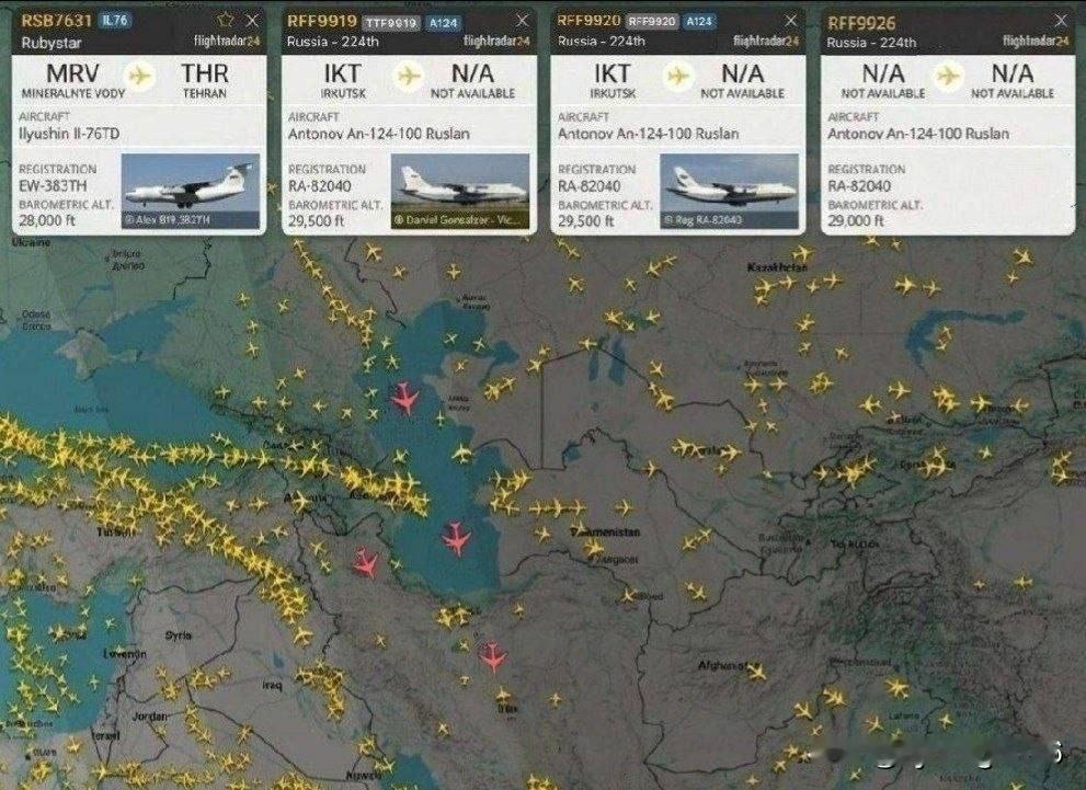 🇷🇺🇮🇷据公开消息来源称，过去24小时内，三架俄罗斯伊尔-76重型运输机