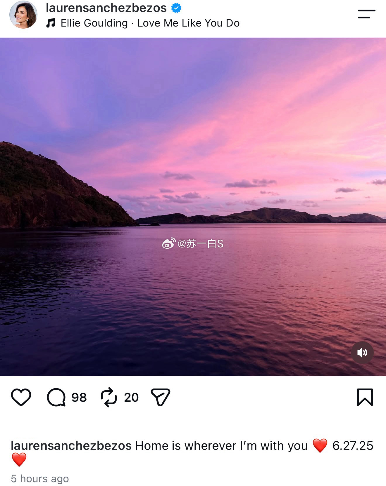桑切斯发文庆祝跟贝佐斯的结婚一周年纪念日‼️“Home is wherever 