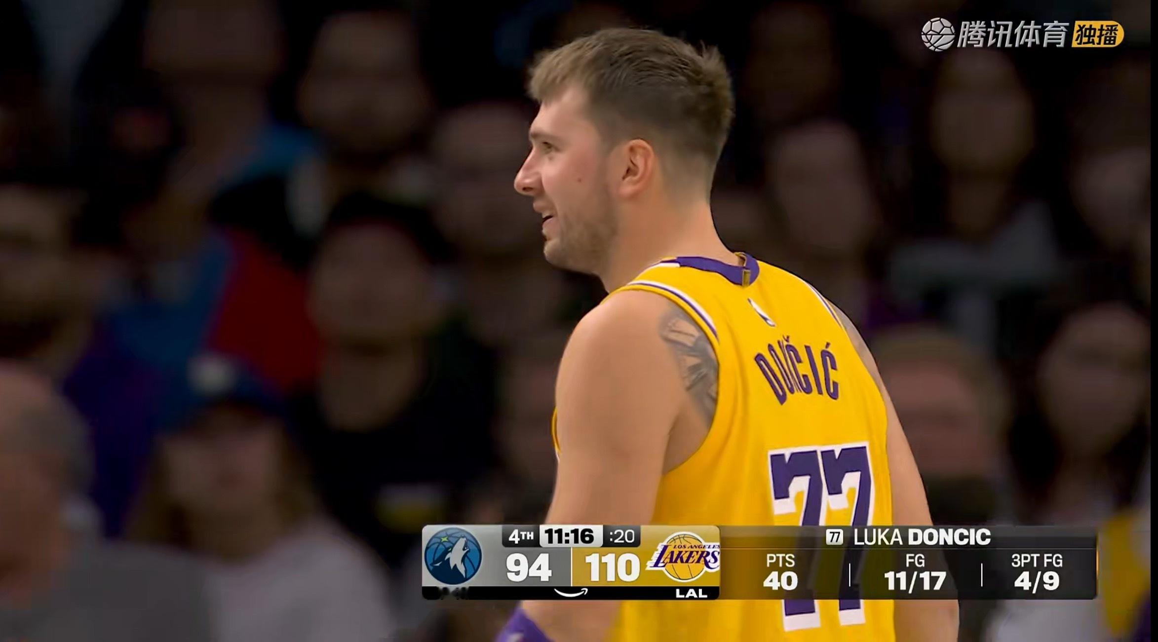 NBA洛杉矶湖人 第四节上来，东契奇40分了… ​​​