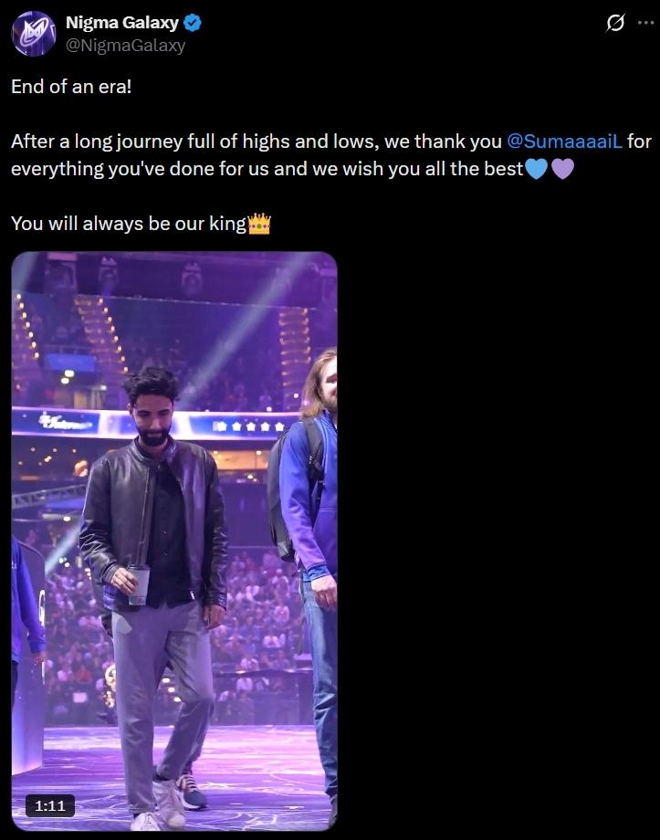 Nigma官宣二号位苏美尔离队

这个队伍TI成绩也获得了前六，结果把鬼哥踢了，