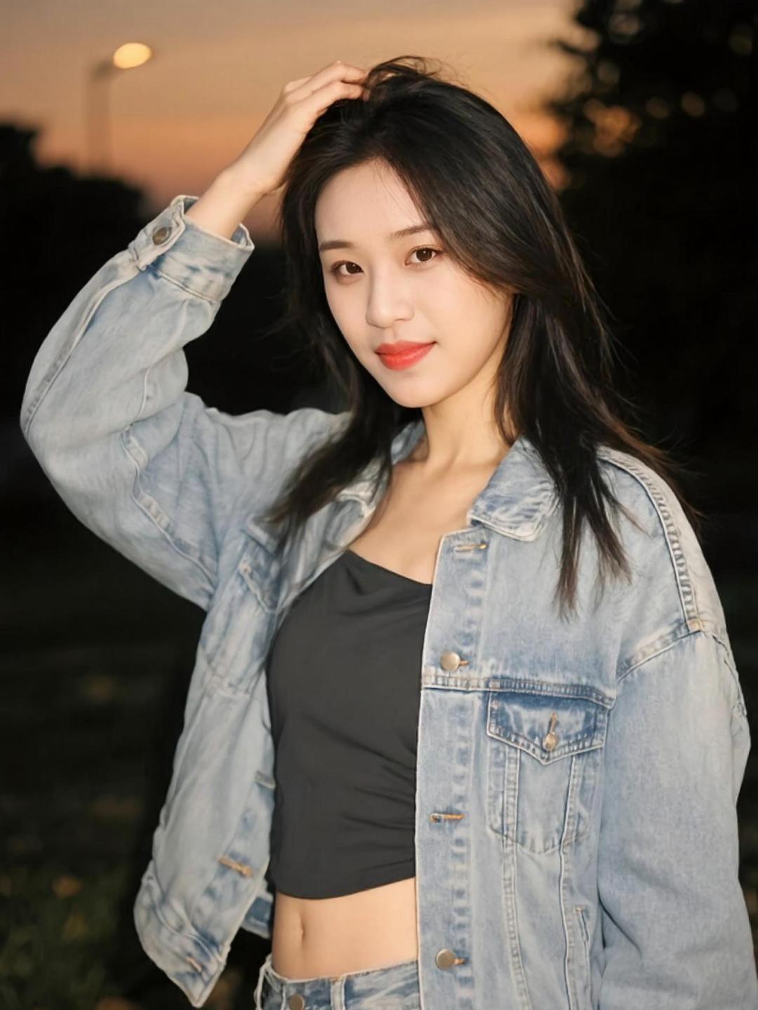 春日的阳光洒在牛仔外套上，仿佛给整件衣服镀上了一层柔和的光晕。搭配简约的内搭，轻