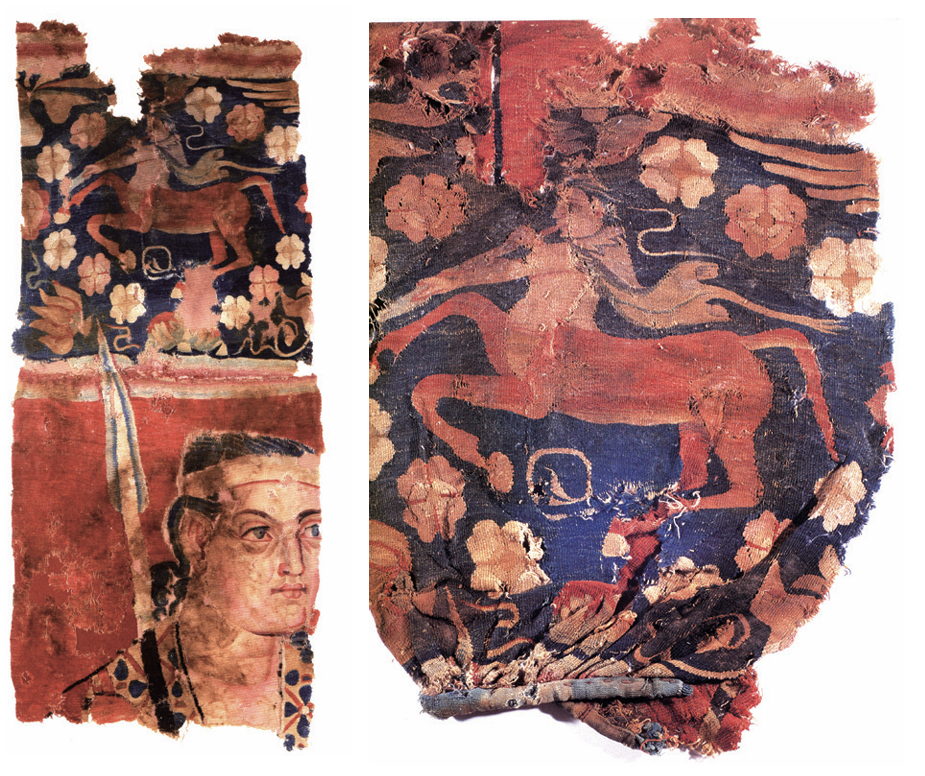 1984年新疆洛浦县山普拉墓地M1出土的公元1－2世纪（东汉）绘有“半人马”图案