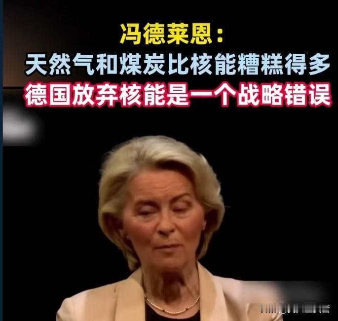 欧盟委员会主席冯德莱恩表示，天然气和煤炭跟核能相比要糟糕很多！她强调，德国放弃核