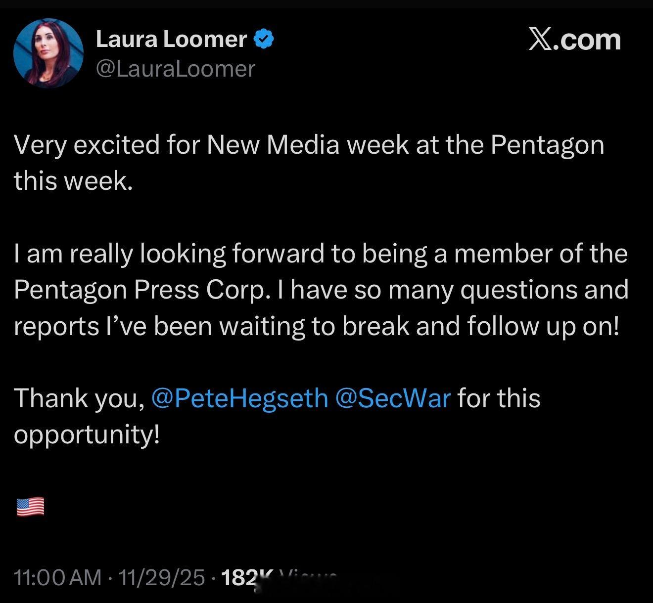 孤烟Loomer进入国防部记者团。 