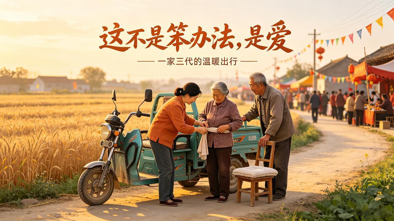 一辆三轮车载两代温情，平凡孝心戳中无数人
 
村头庙会锣鼓阵阵，儿媳一心想带公婆