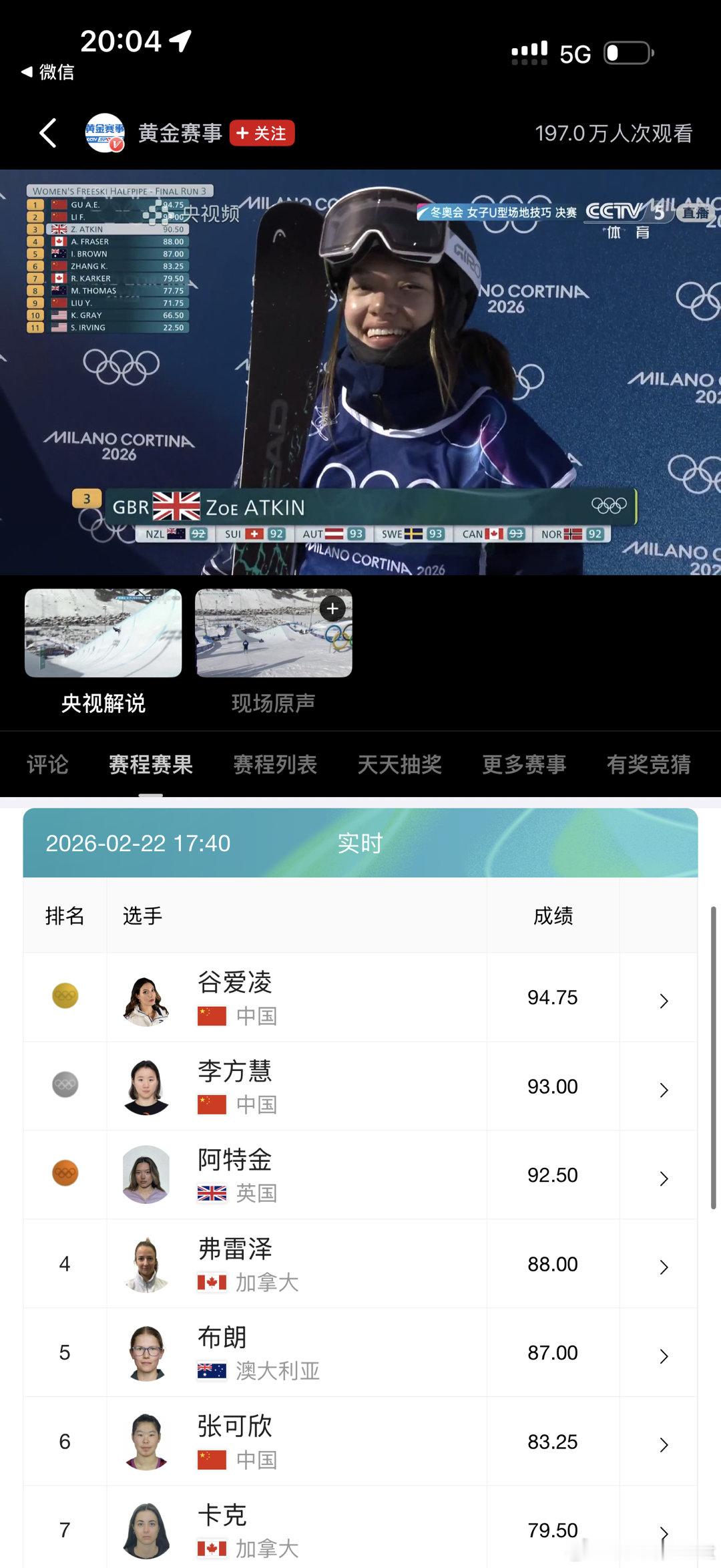 谷爱凌和李方慧包揽金牌和银牌。其实今年冬奥看下来，滑雪该拿的金牌全拿到了。昨天看