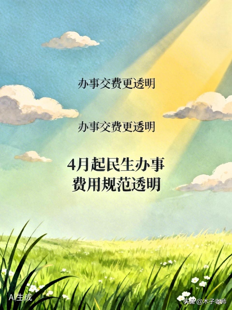 我给网友捎句话→办事交费更透明。
4月起，很多民生办事费用更规范、更透明。
身份