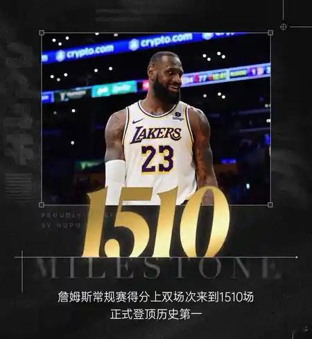 詹姆斯常规赛得分上双次数来到1510场，独居历史第一今日NBA常规赛，湖人103