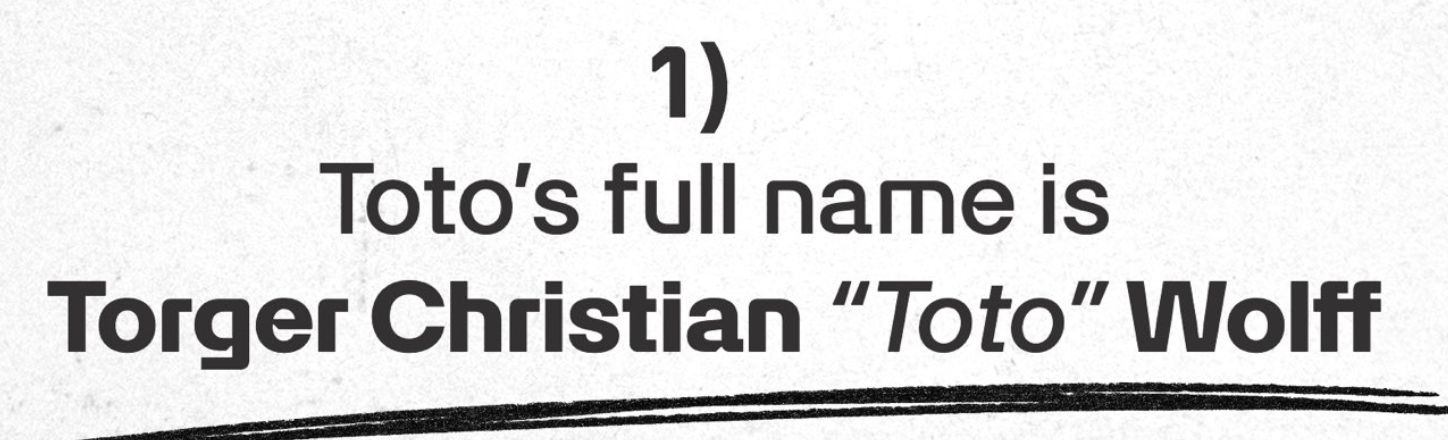 冷知识：Toto的全名叫Torger Christian WolffF1 202