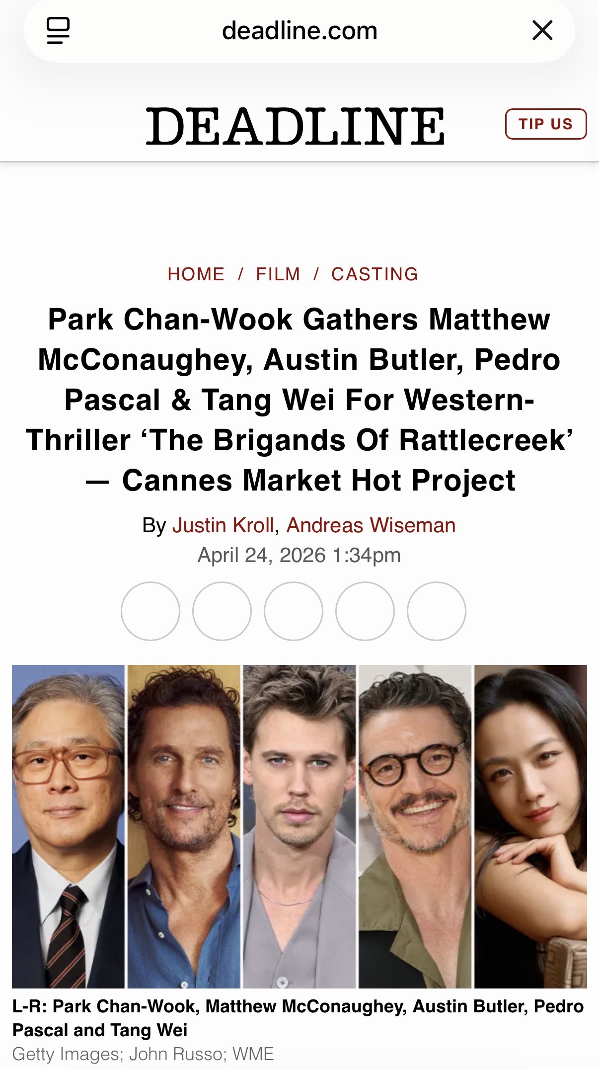 朴赞郁新片再度与汤唯合作据Deadline报道：朴赞郁导演正在筹备他的西部片《T