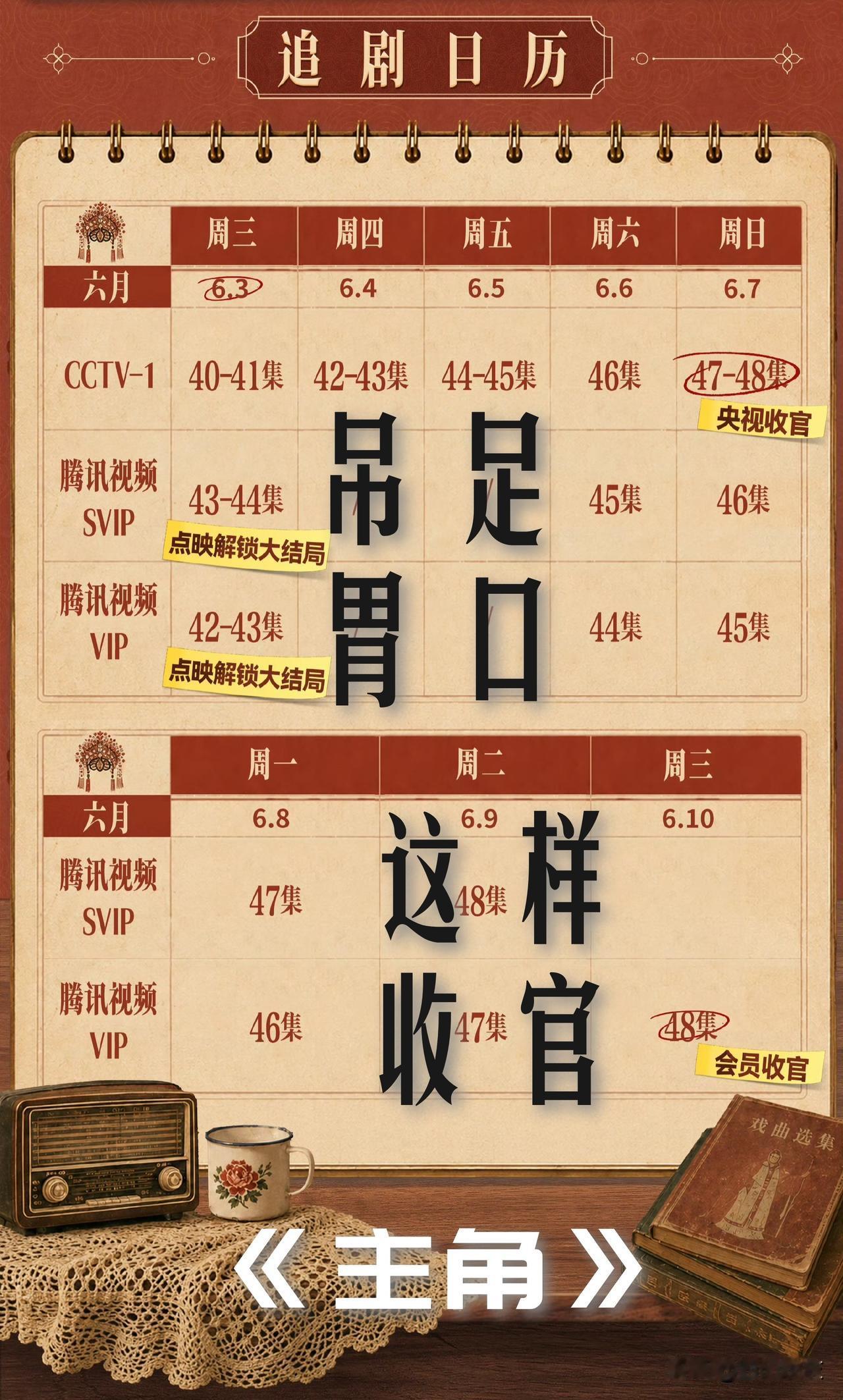 【周日《主角》大结局！央视跑赢腾讯，VIP断更两天！】

《主角》这中收官周播出