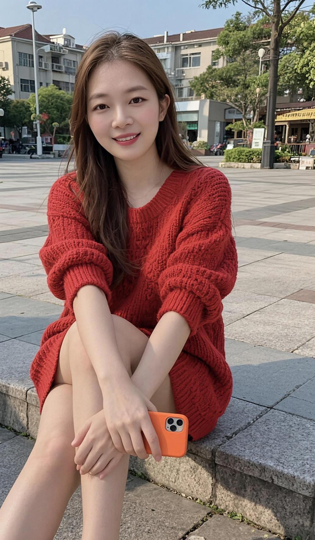 AI暖红生活照 日常分享户外少女写真穿搭