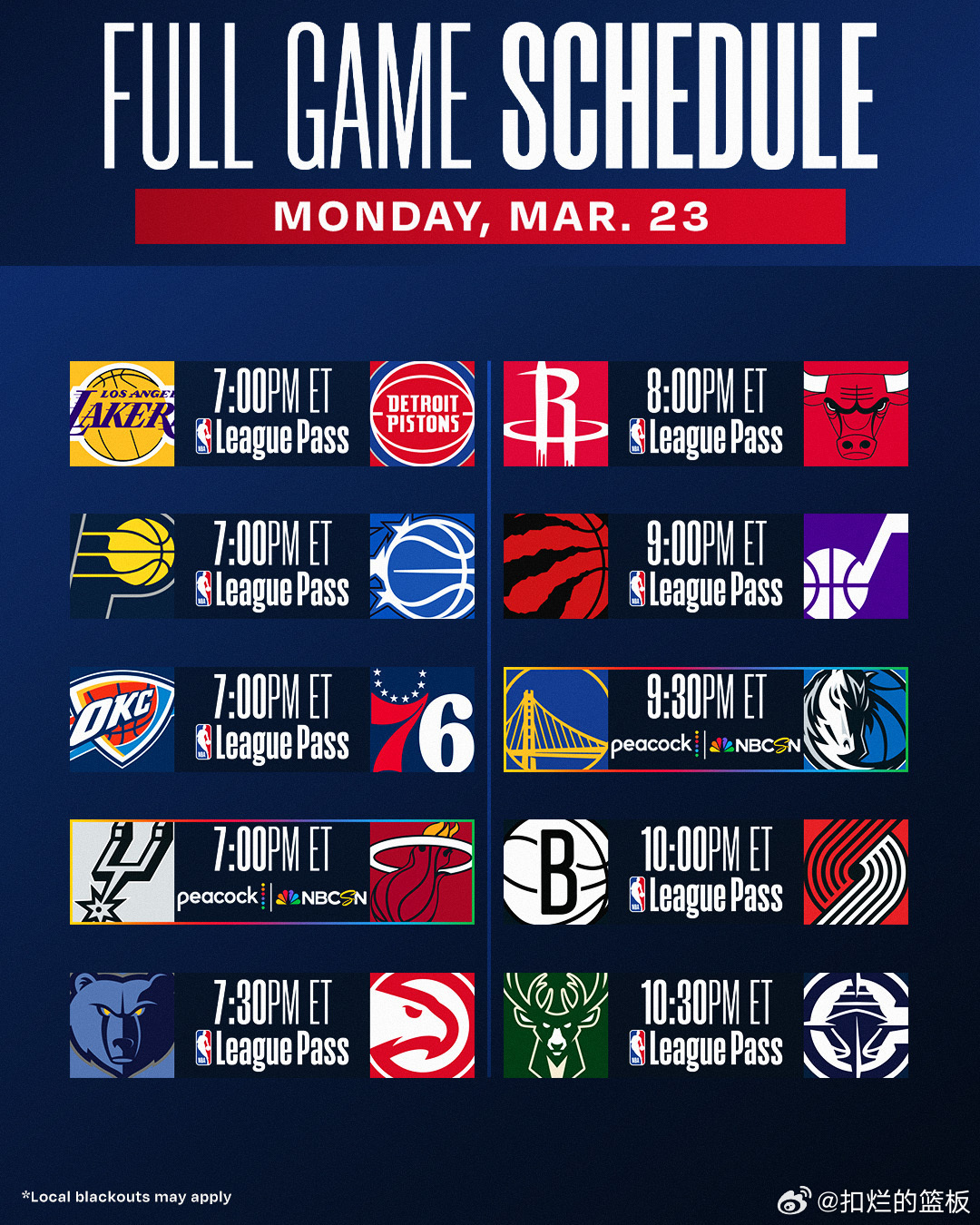 3.24日 所有比赛可看回放！回放🔗：网页链接07:00 湖人vs活塞   步