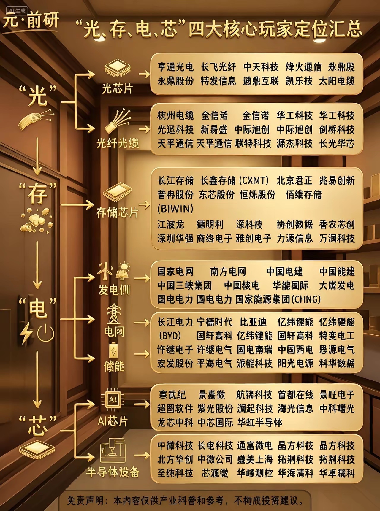 光、存、电、芯”四大核心玩家，一张图看懂AI算力产业链1大家好，今天一张图，把A