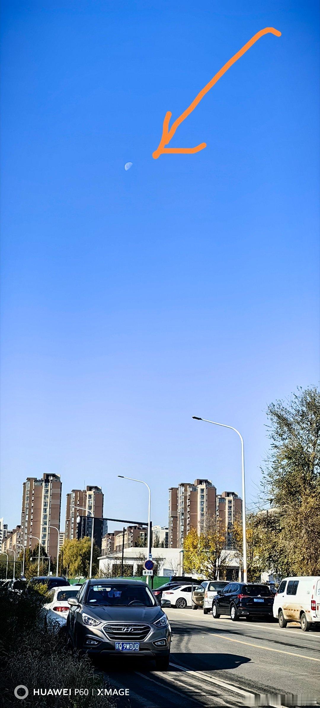 北京日月同辉。现在是2025年11月11日上午10：29，北京昌平南邵，东边有太