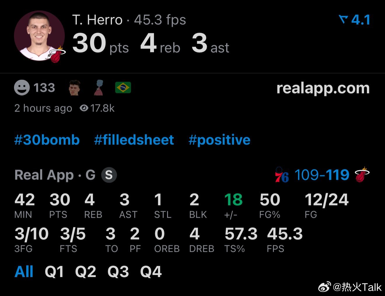 久违了，罗哥，继续保持下去吧，附加赛马上开始了76人vs热火nba常规赛