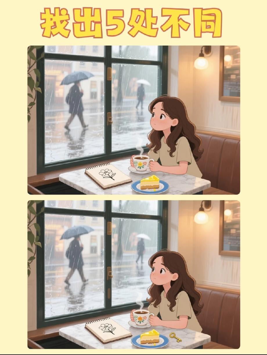 眼瞎警告！两张咖啡馆插画差5处，我只看到2处，评论区等大神带飞