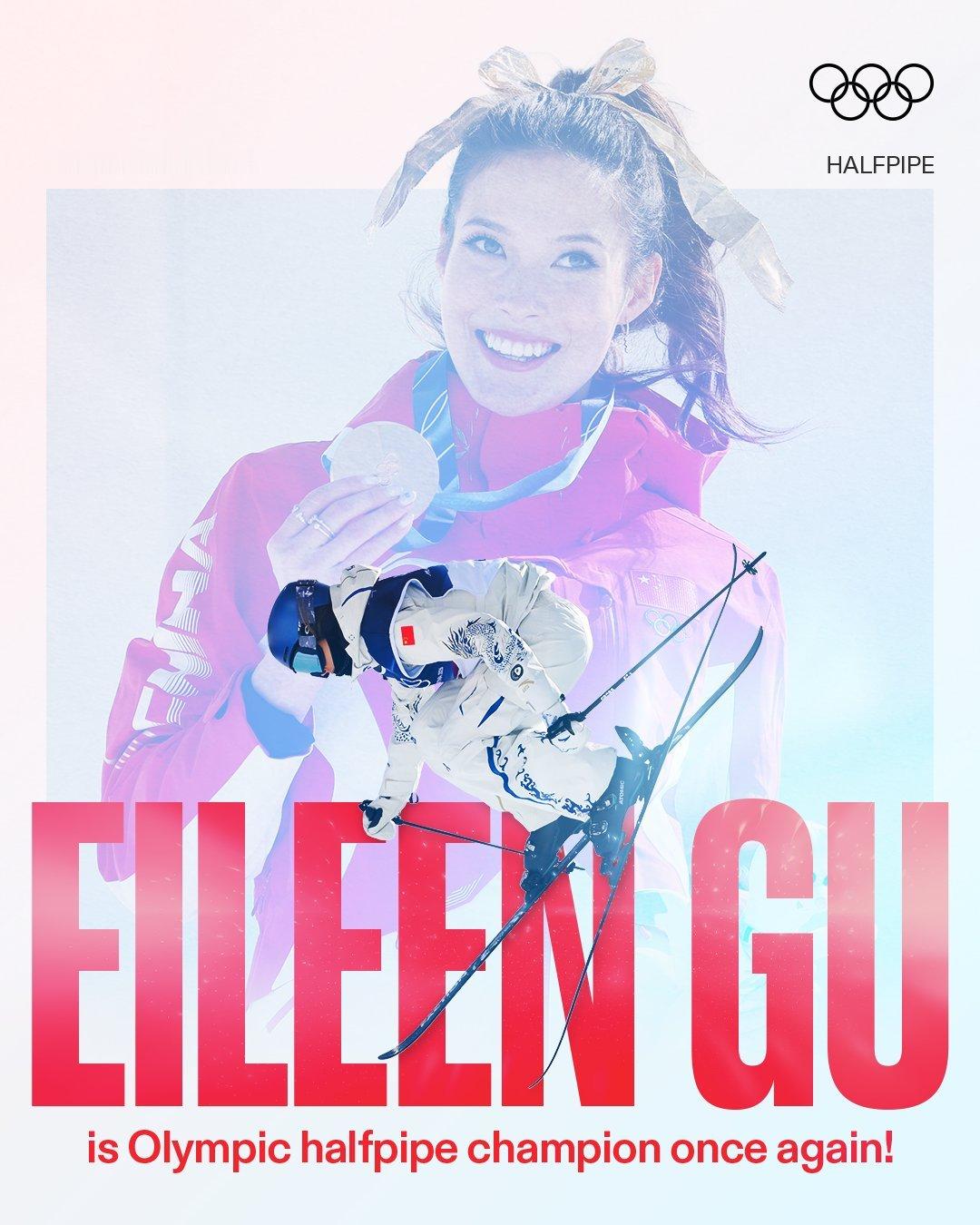 再次闪耀。 🥇❄️谷爱凌卫冕了她在北京 2022 年奥运会女子自由式滑雪U型场