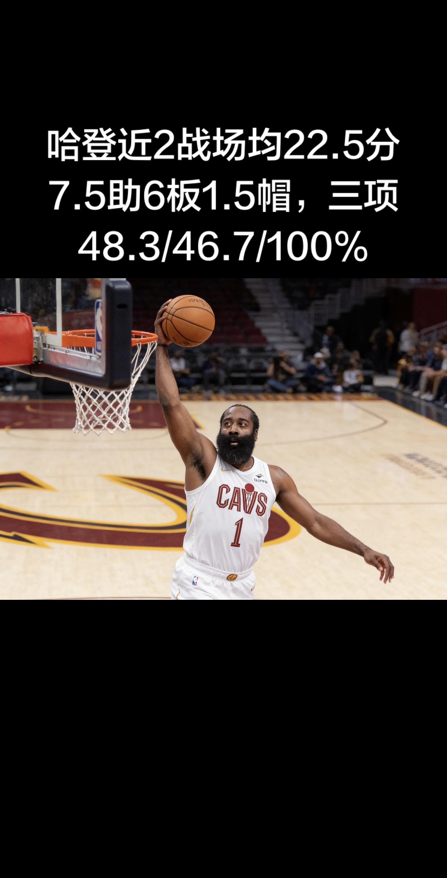 这效率太顶了🔥 哈登这两场直接把骑士攻防盘活，得分、组织、防守全在线...