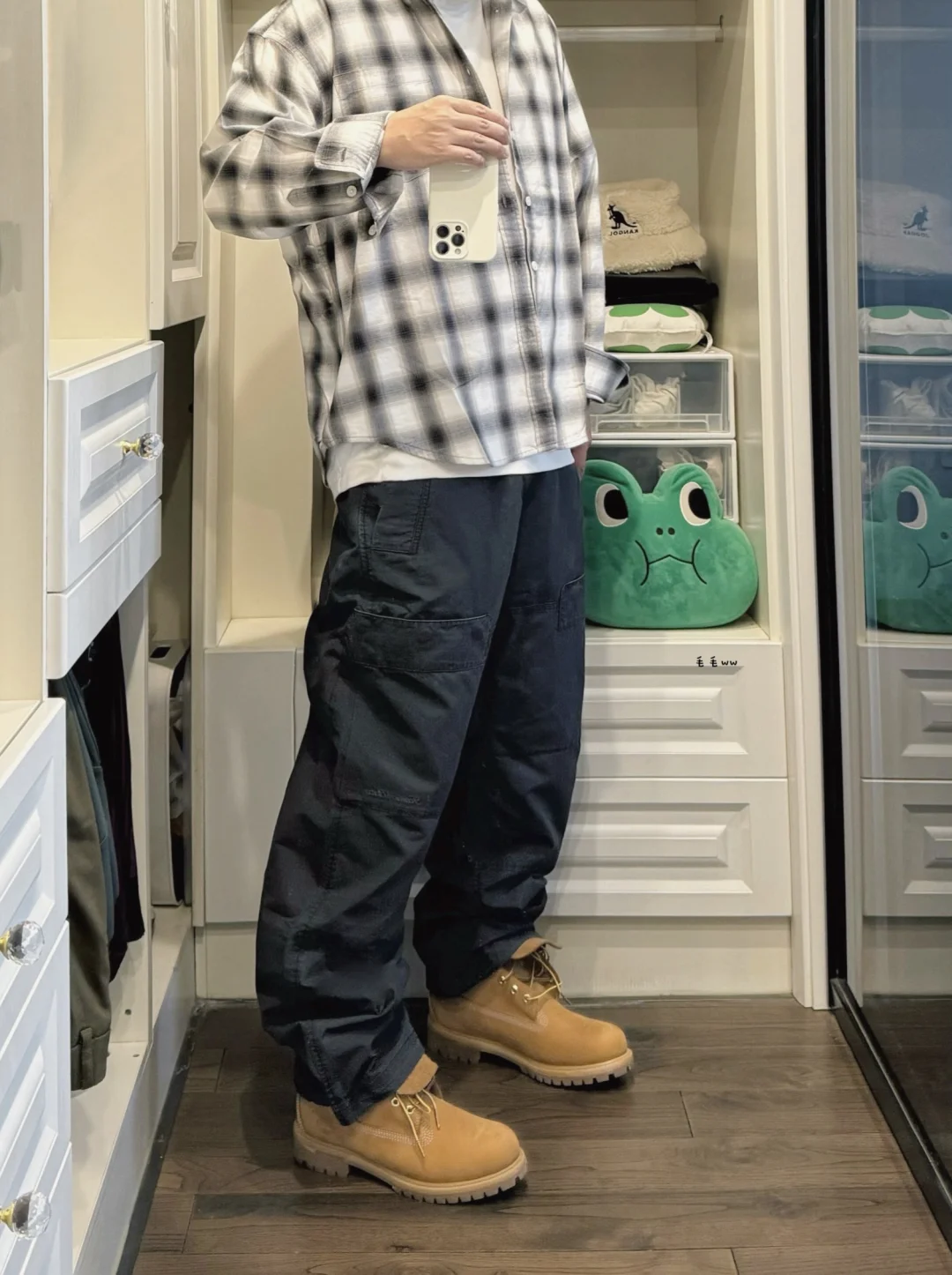 格纹衬衫｜大黄靴穿搭