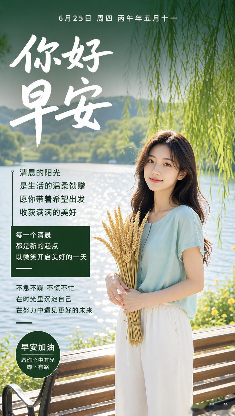 6月25日 周四 丙午年五月十一你好早安清晨的阳光是生活的温柔馈赠愿你带着希望出